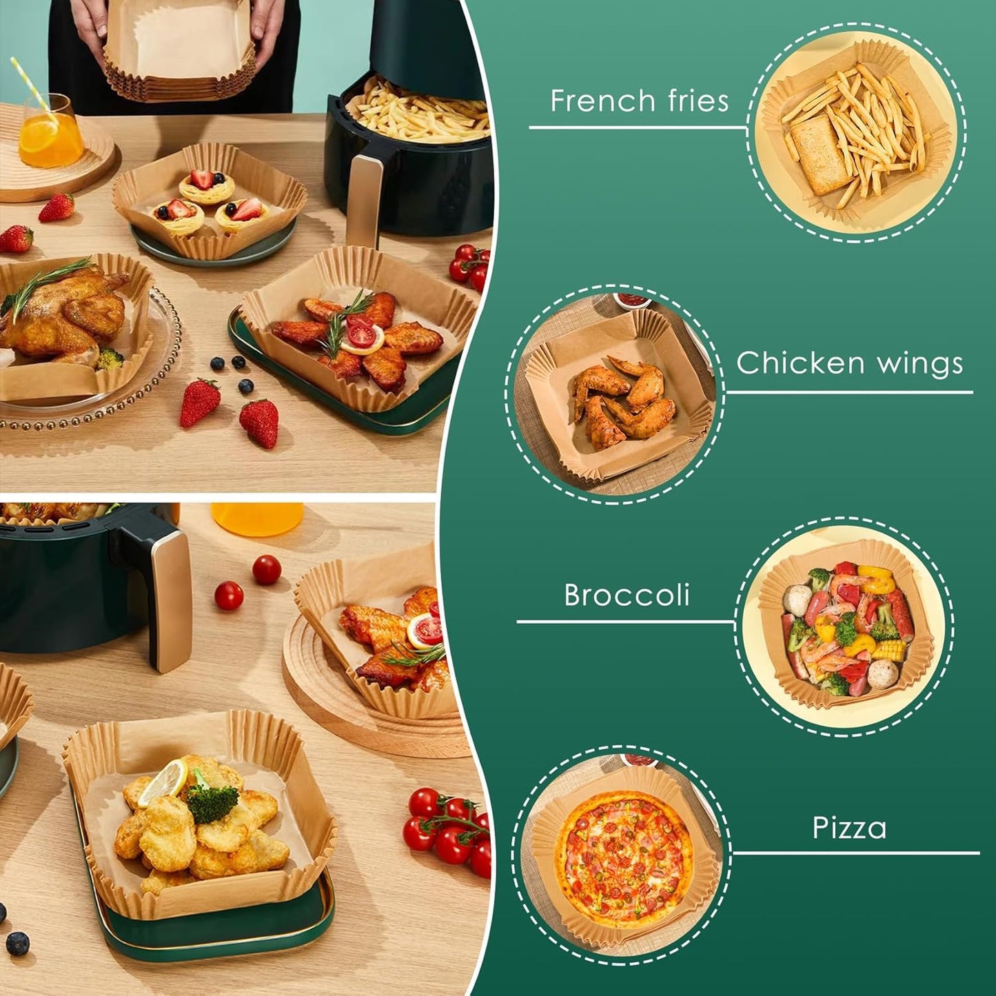 500 Pcs Air Fryer Paper Liners, 8" Square Air Fryer Liners Disposable, Heavy-Duty Parchment Paper for 5-8 qt Airfryer Basket, Non-Stick & Grease-Proof Baking Liner for Oven Pan