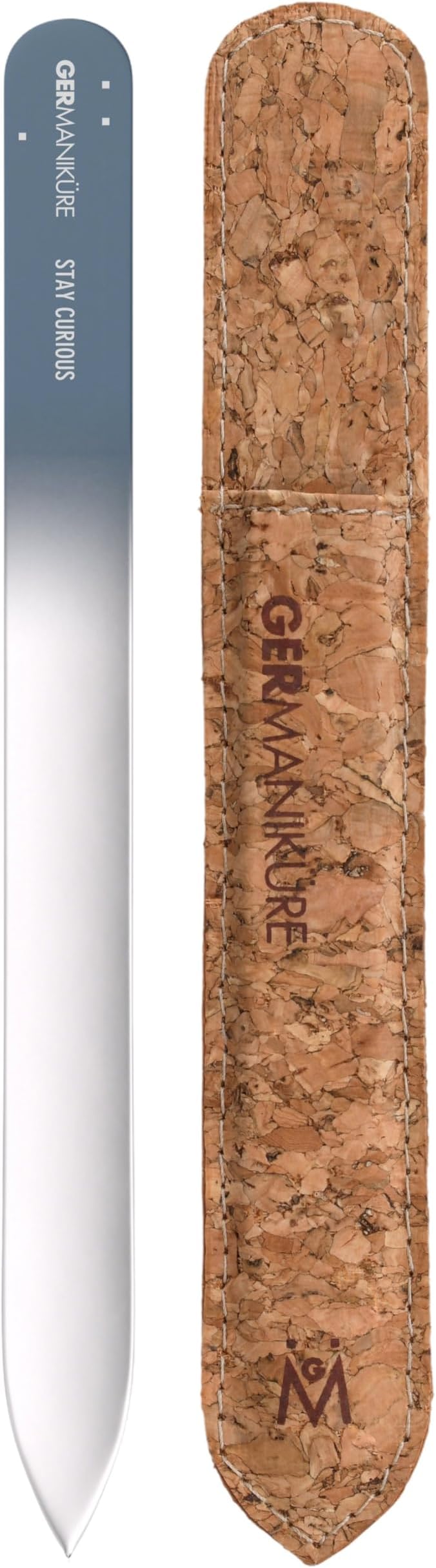 GERMANIKURE Glass Nail File in Cork Sleeve - Stay Curious - Professional Crystal Nail File for Natural Nails - Ideal Manicure & Pedicure Tool for Smooth, Easy Shaping - Nail Care Gift