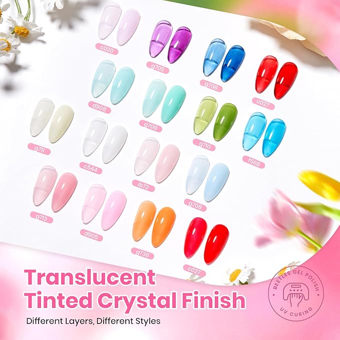 Beetles Neon Gel Polish Set - 36 Colors Dewdrop Flora Gel Nail Kit Spring Jelly Pink Milky White Yellow Purple Green Natural Classic Color Set Soak Off UV LED Home Salon Summer Gift for Women