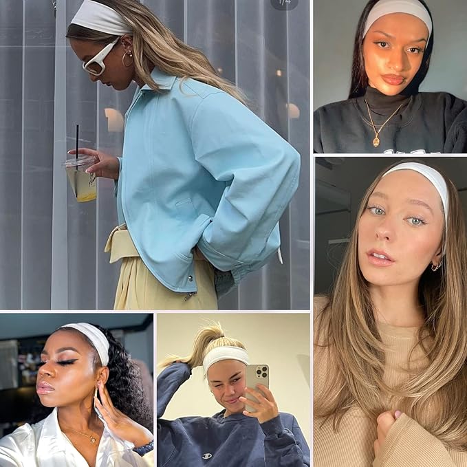 6 Pcs White Headbands for Women Hair Cotton Headband for Tie Dye Party Supplies, Non-slip Stretchy Elastic Head Wrap Holder Hair Accessories