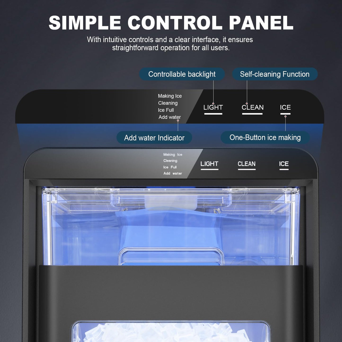 Nugget Ice Maker Countertop, 44lbs/24h Nugget Ice Machine, Soft Ice Ready in 5-10Mins Pellet Ice Maker, Self-Cleaning Sonic Ice Maker for Home, Kitchen, Office, Party