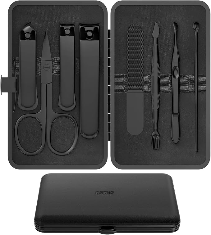 Precision 8 Pieces MenÃ¢ÂÂs Nail Grooming Travel Kit, Stainless Steel Manicure Set with Fingernail & Toenail Clippers, Nail File, Slant Tip Tweezers, Cuticle Scissors, Cuticle Pusher, Travel Case