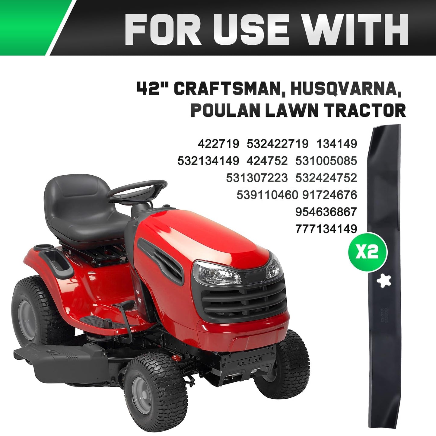 Grasscool 532134149 422719 134149 Mulching Blades for Craftsman 42 inch Deck Riding Lawn Mower Tractor with 5-Star Mounting Pattern LT1000 LT2000 Replace 424752 138971
