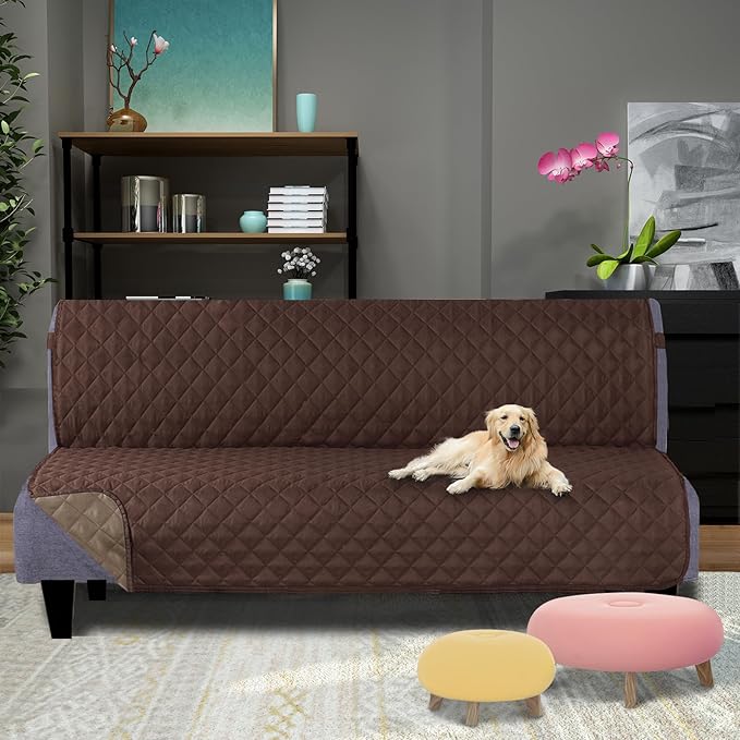 U-NICE HOME Futon Sofa Covers Reversible Sofa Slipcover Armless Cover Furniture Protector Couch Cover Water Resistant (Futon, Chocolate/Taupe)