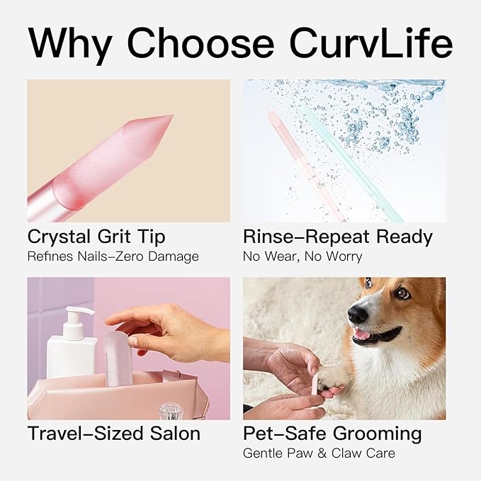 Curvlife 2-Pack Glass Cuticle Pushers with Leather Cases, Crystal Nail File Sticks for Cuticle Remover & Nail Care, Washable Reusable Manicure Tools for Natural & Acrylic Nails