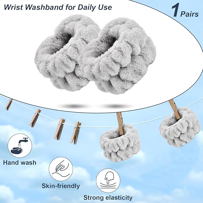 2 Pcs Wrist Bands for Washing Face-Dorbetar, Microfiber Wrist Towels for Washing Face, Spa Wristbands for Washing Face, Face Wash Wristbands, Arm Bands for Washing Face for Woman and Children