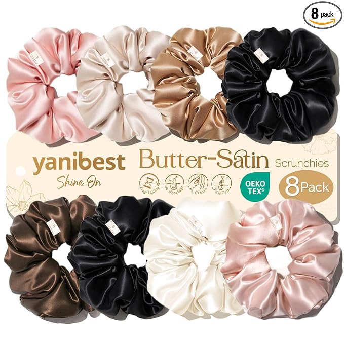 Yanibest 8 Pcs Satin Scrunchies - Silk Scrunchies Ponytail Holders, Soft Satin Hair Ties No Damage, Hair Accessories for Women