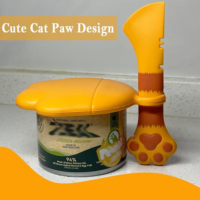 SIANE Cat Food Can Spoons & Can Lids | 4 Pcs | Colorful Multi-Function Opener | Universal Soft Silicone Pet Food Covers | Wet Food Spatula for Kittens and Dogs(Orange)