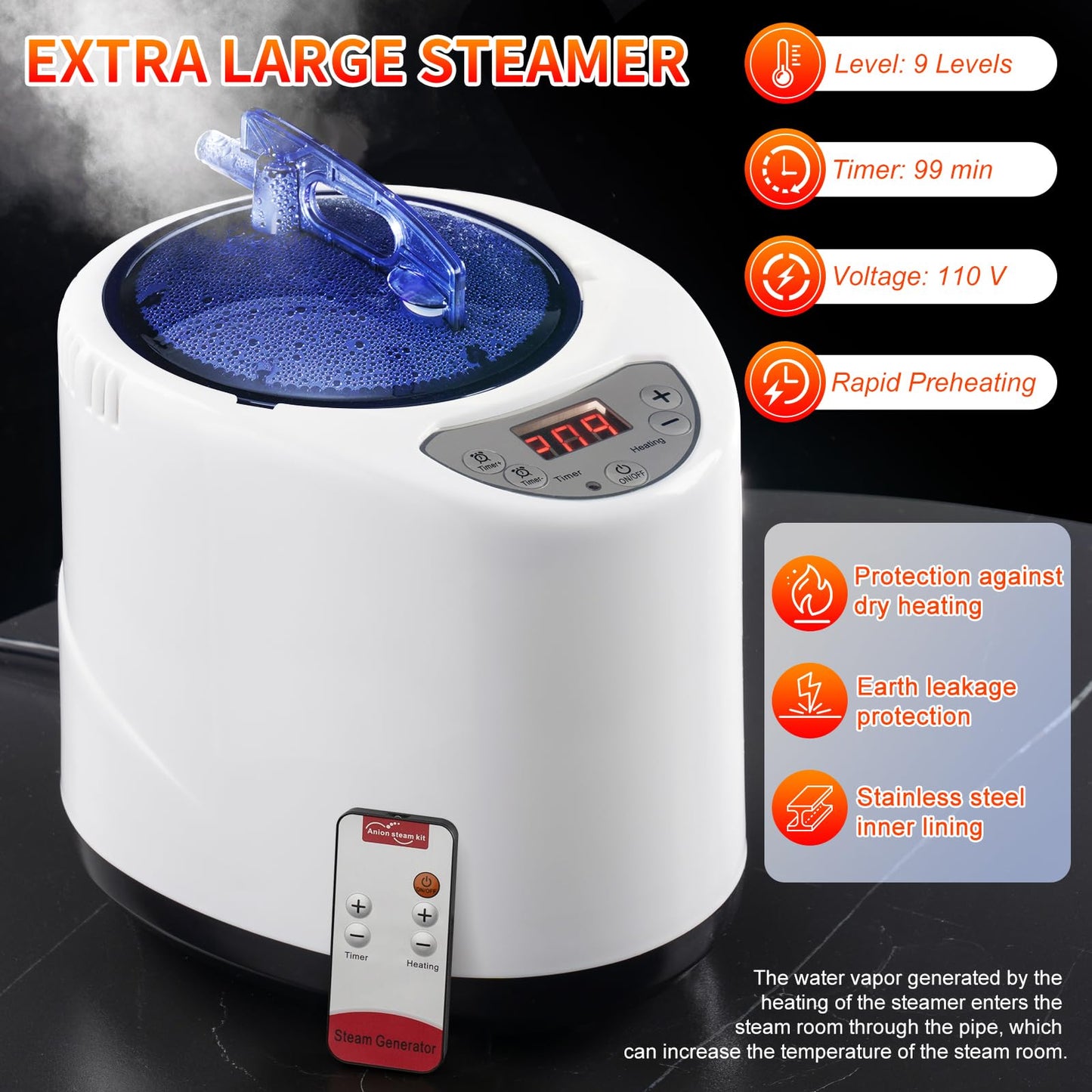 X-Vcak Upgraded Portable Sauna for Home，Relaxation, Steam Sauna for Home with Steamer, Remote Control, Folding Chair, 9 Levels