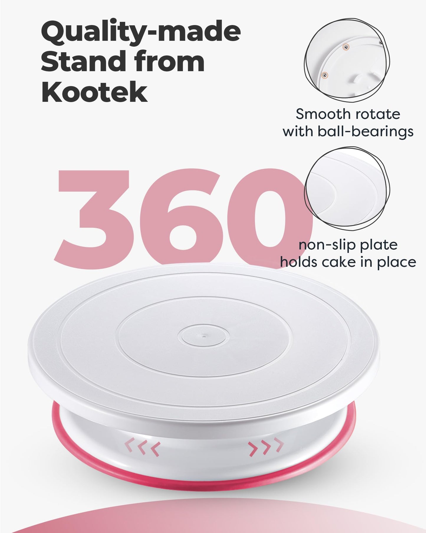 Kootek Cake Decorating Kit Baking Supplies Cake Turntable with 2 Frosting Straight Angled Spatula 3 Icing Smoother Scrapers Baking Accessories Tools for Beginners and Pros, Pink