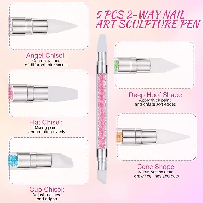BESARME 11 Pcs Nail Art Tools, Nail Art Palette with 5 Nails Arts Sculpture Pen and 2-way Dotting Pen&Nail Brushes Nails Arts Kit for DIY Home Salon