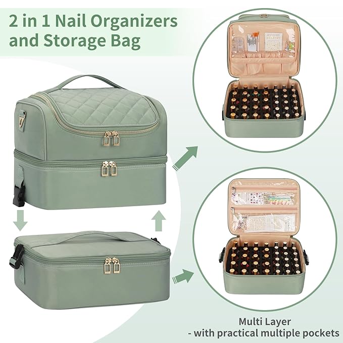 CUBETASTIC Nail Polish Organizer Case, Nail Supplies Storage Box Holds 86 Bottles Nail Polish & Nail Lamp, Travel Nail Tech Carrying Case, Nail Kit Bag For Nail Stuff & Manicure Tools