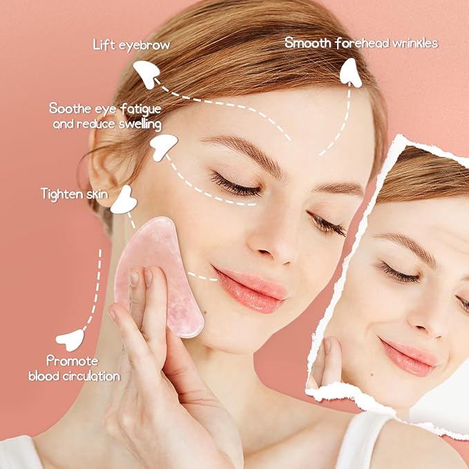 Flagest Gua Sha Rose Quartz Massage Tool, Facial Tool for Scraping and SPA Acupuncture Therapy, Heart Shape Trigger Point Treatment on Face (Rose Quartz)
