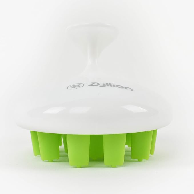 Zyllion Hair Shampoo Brush and Scalp Massager Care for Dandruff Removal, Scrubber, Hair Growth and Exfoliator with Flat and Pointed Soft Silicone Bristles for Women and Men - Green (ZMA-12-GR)