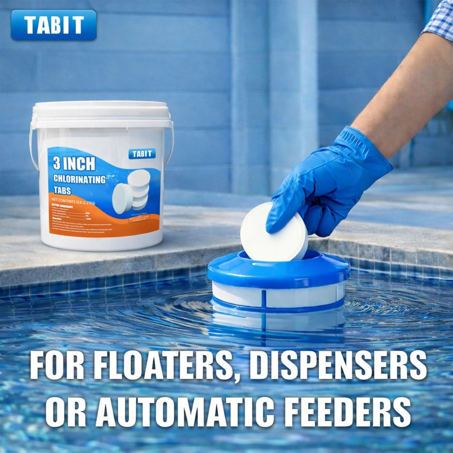 TABIT 3" Chlorine Tabs, 3 Inch Chlorinating Tablets 5 lbs for Swimming Pool, Spa and Hot Tub, Slow Dissolving