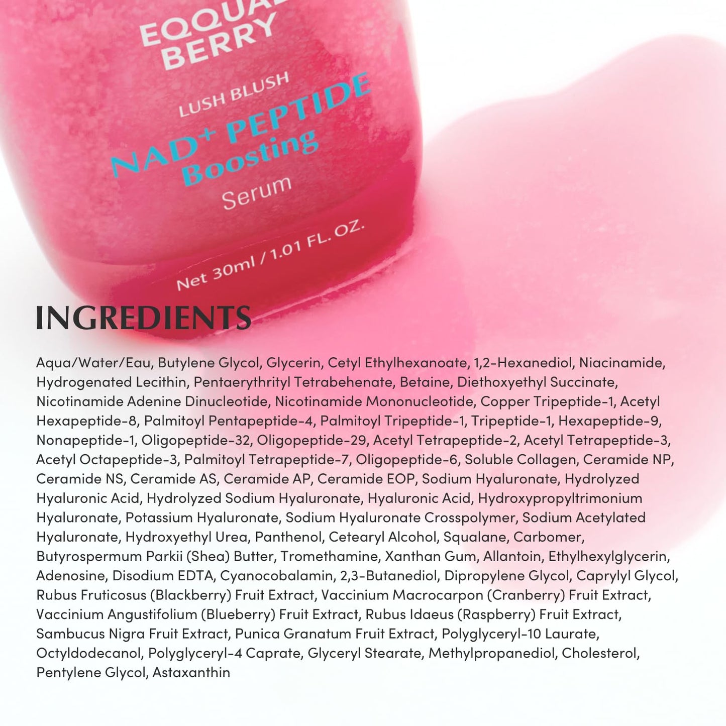 EQQUALBERRY NAD+ Peptide Boosting Serum – Niacinamide 2% + 14 Peptides + Vegan Collagen Anti-Aging Korean Skincare Face & Neck & Body Serum | Firming & Lifting Pink Serum (1.01oz / 30ml)