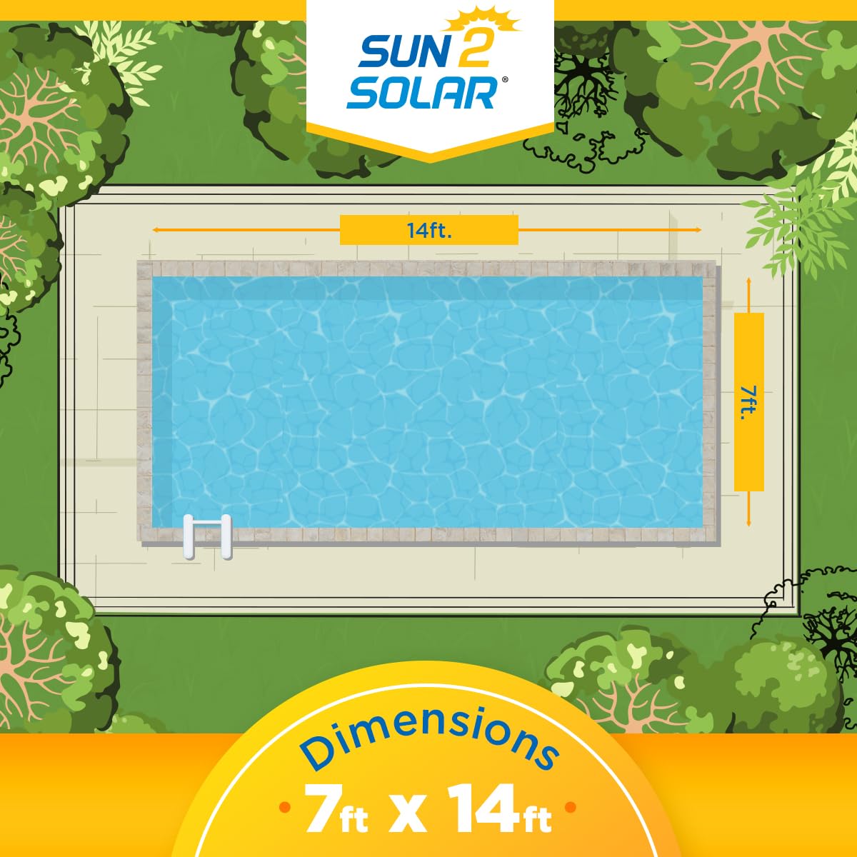Sun2Solar Blue 7 ft x 14 ft Rectangle Solar Cover | 12 Mil | Heat Retaining Blanket for Rectangular Inground & Above Ground Swimming Pools | Sun Heats Pool | 1200 Series Bubble Heating Blankets