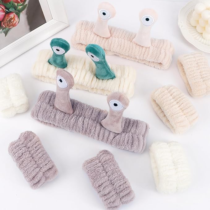 Snail Spa Set - Wristband & Headband for Face Washing, Cute Animal Design for Women & Girls - Beige, Khaki, Brown