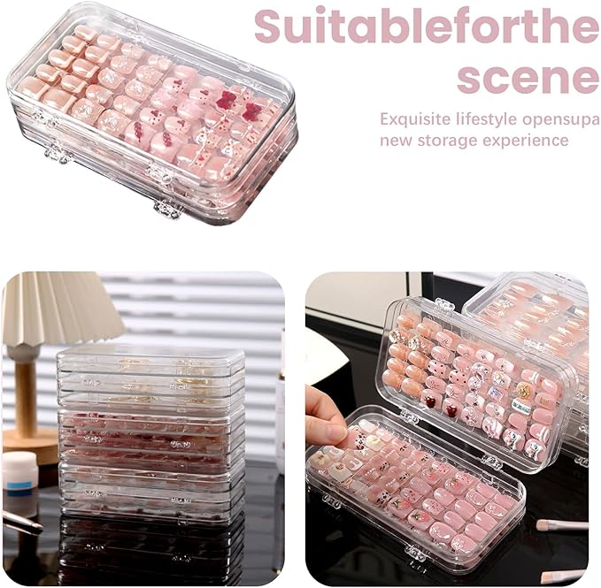 2 Pack Tri-Fold Press On Nail Organizer Case - 4-Page Portable Storage Box for Fake Nails, Clear PET Plastic Travel Holder (6ÃÂ3.2ÃÂ1.8 inch)
