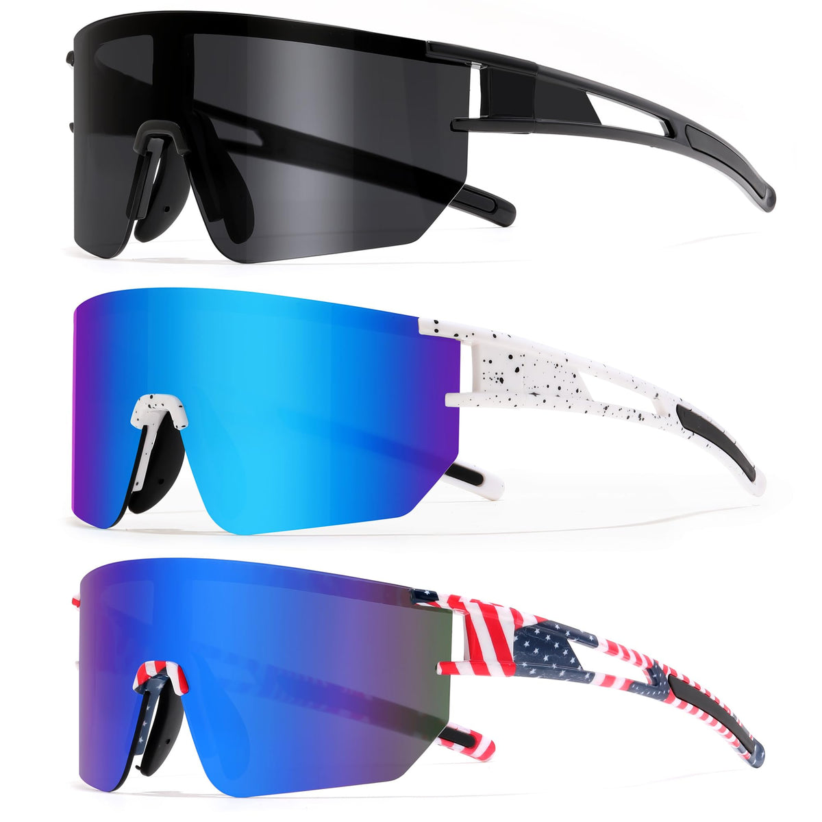 BUYAGE 3PACK Sports Sunglasses for Men Women Youth Baseball Softball 80s Sunglasses for Boys Girls 8-16 Cycling Glasses