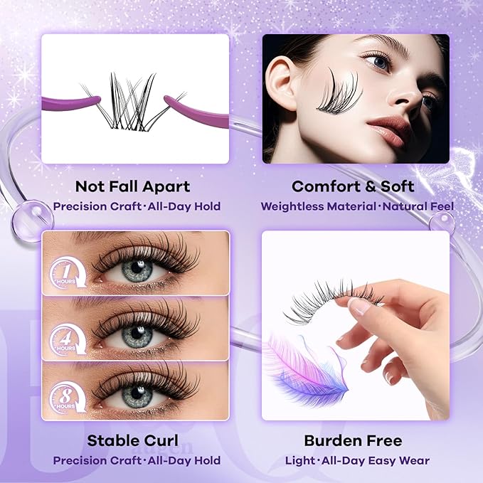 B&Q Natural Lash Clusters 05 - Cluster Eyelash Extensions, Pestañas Postizas Naturales Style Eyelashes Comfort Fit - Day-to-Night Natural Effect - Office & Date Ready For Effortless Beauty(8-16mix)
