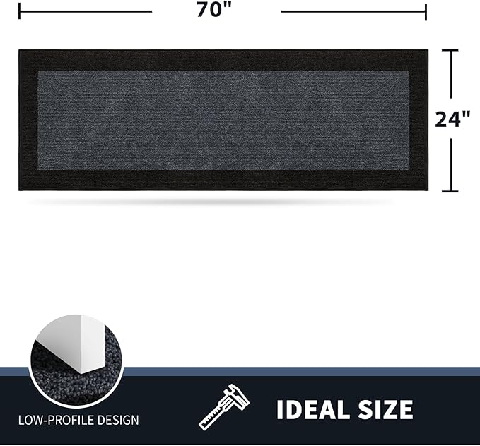 PURRUGS Dirt Trapping Door Mat 24" x 70", Non-Slip Washable Entry Mat, Dog Doormat, Front Door Mat, Super Absorbent Entrance Mat for Muddy Shoes & Paws, Bluish Grey & Charcoal