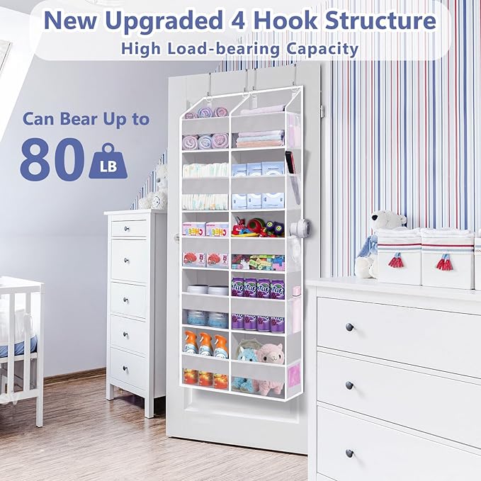 UVIAHOMI Heavy Duty Over The Door Organizer 5 Tiers, Extra Large Behind Door Storage of 10 Front & 10 Mesh Pockets, 80lb Weight Capacity, Hanging Doors Storage for Closet Bedroom Nursery, Light Gray