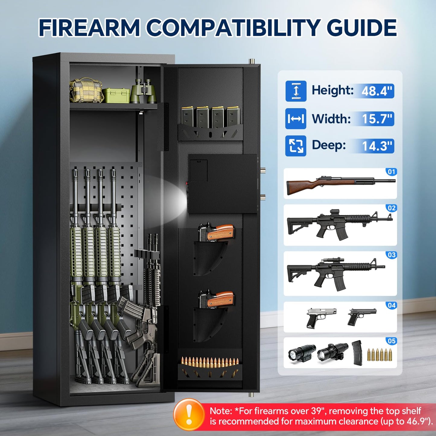 MSYCOST 8-10 Gun Rifle Safe for Home Security, Gun Safe for Rifles and Pistols - Quick Access Digital Keypad | Easy Assembly Gun Safe with Adjustable Shelves (Fits Shotguns & Ammo)