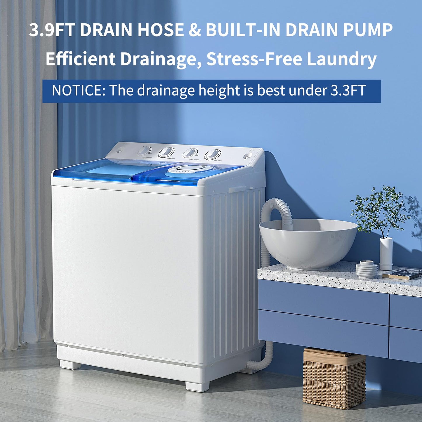 Zynkez Portable Washing Machine, 40Lbs Compact Washing machine, Twin Tub Laundry Washer Machine with Built-in Drain Pump, Semi-Automatic 24Lbs Washer and 16Lbs Spinner Combo for Apartments, Dorms, RVs