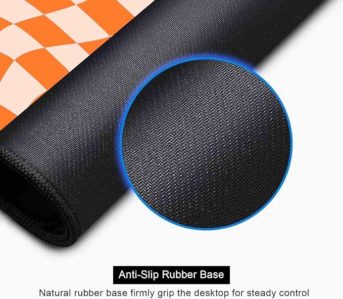 Orange Checkered Desk Pad, Boho Pattern Extra Large Mouse Pad, Desk Protector Pad, Writing Mat for Work Home Decor, Non-Slip Rubber Gaming Mouse Pads for Computer Laptop, 31.5 X 11.8 in