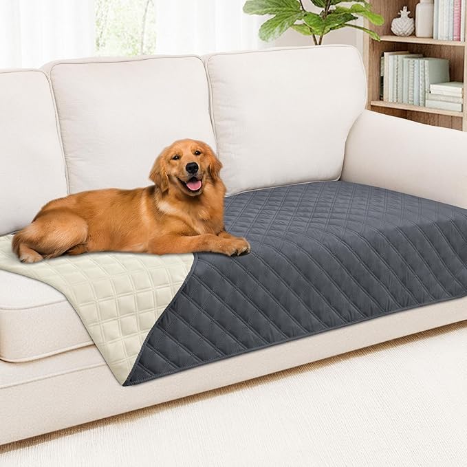 Smiry Waterproof Dog Bed Cover Pet Blanket, Soft Washable Dog Blanket for Furniture Bed Couch Sofa Reversible, Checkered (40"x70", Dark Grey/Beige)