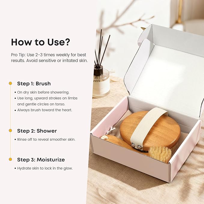 eaxun Bamboo Dry Brushing Body Brush Set, Natural Exfoliating Boar Bristle Face & Body Scrub Brush for Lymphatic Drainage, Cellulite, Blood Circulation and Glowing Skin, 2 Pack