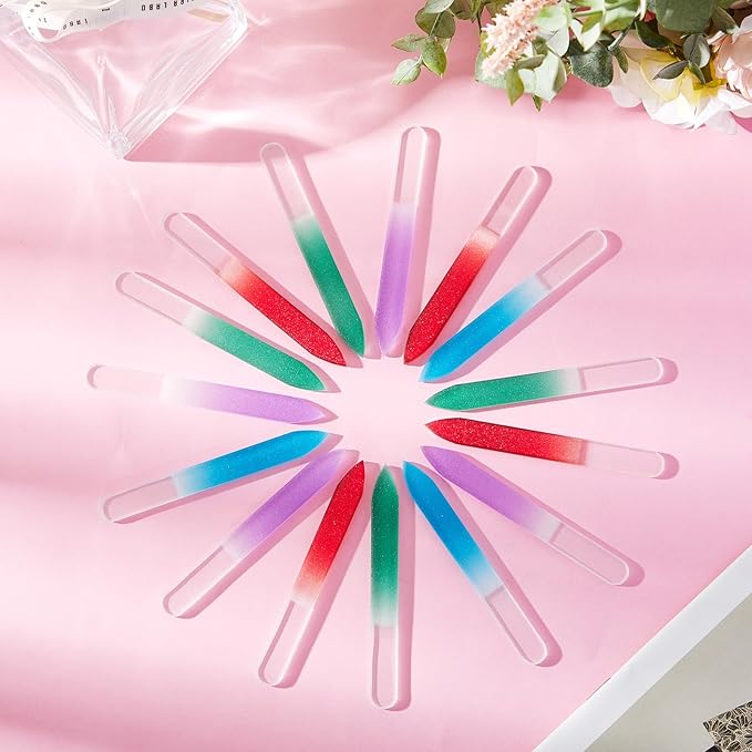 Mudder 24 Pack Mini Glass Nail File with Plastic Sleeve Small Crystal Files for Nature Czech Glass Nail Double-sided Fingernail Files for Travel Fine Grit Salon Valentine Gift Gifts(Candy Color)