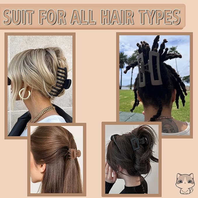 16 PCS 4.4" Large Hair Clips FDBJulyy Clip for Girls,4 Styles 4 Colors 16 Pack Strong Hold Matte Claw Hair Clip for Women Thick Hair & Thin Hair, 90's Vintage Claw Clips
