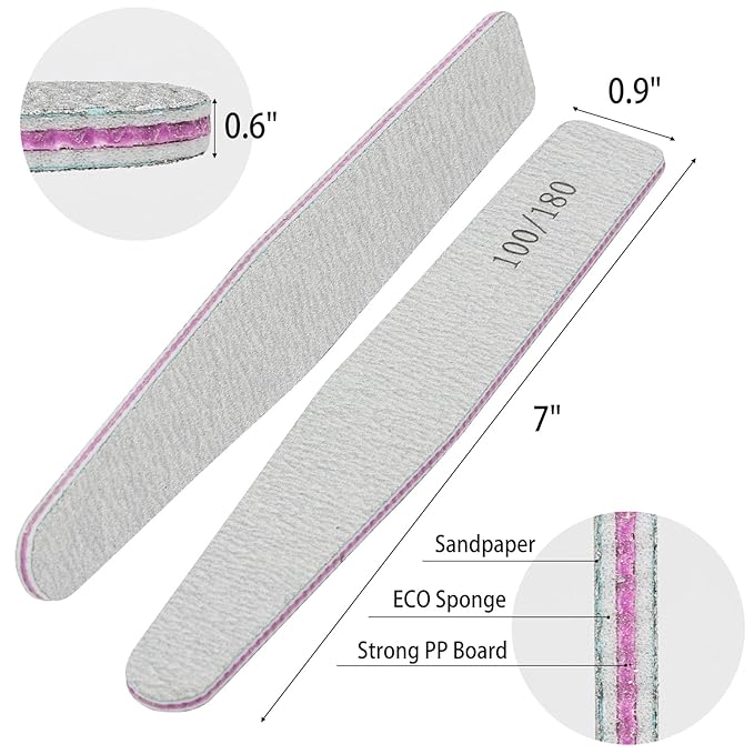 BTYMS 25Pcs 100/180 Grit Nail Files - Double Sided Emery Boards for Acrylic & Natural Nails, Salon Grade Manicure Tools