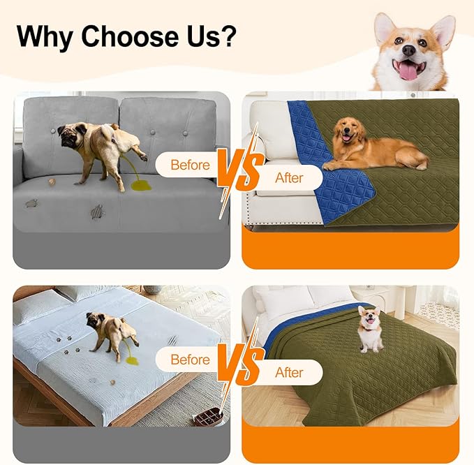 Smiry Reversible Waterproof Couch Covers for Sofa, Washable Dogs Pet Couch Covers for 3 Cushion Sofa Pet Friendly, Water Resistant Furniture Protector Slipcover, Geometric (40"x50", Green/Navy)