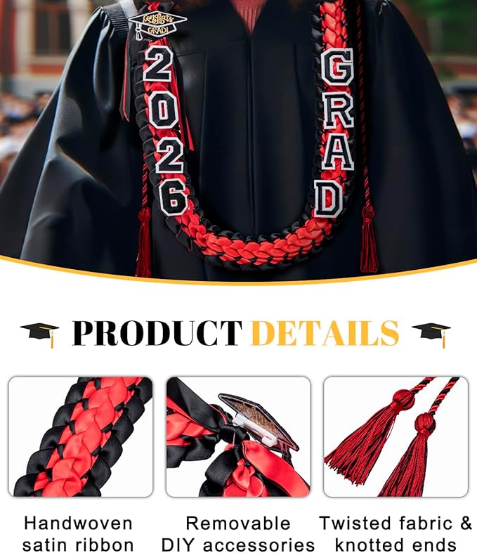 ALKB 2026 Graduation Lei Set - Two-Tone Braided Ribbon with Honor Cord, Unisex Graduation Gift for Graduates, Polyester