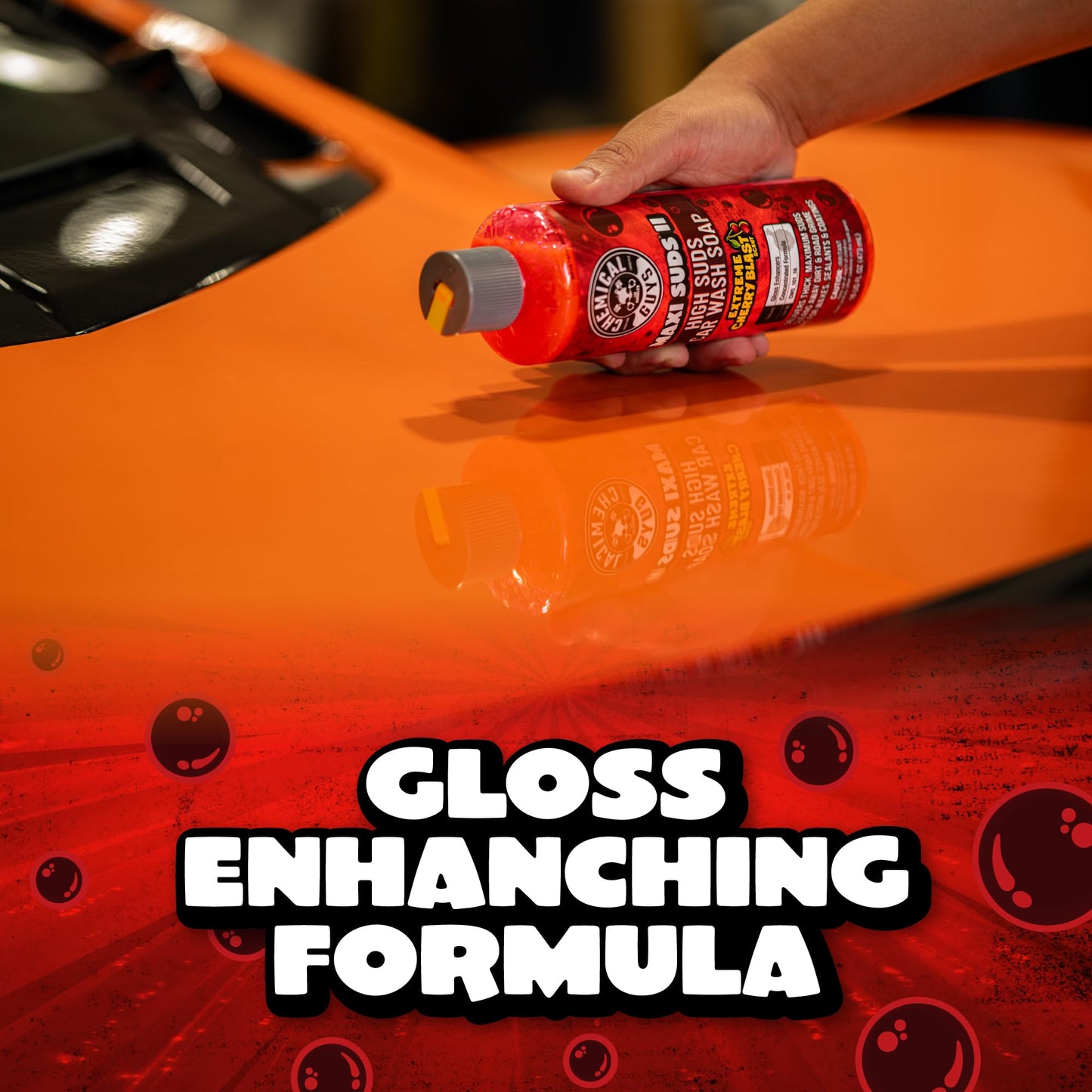 Chemical Guys Maxi Suds II Foaming Car Wash Soap – High Foam Car Wash Soap, Cherry Scent Shampoo and Gloss Booster for Foam Cannons, Guns or Buckets – Gentle, Safe for Trucks, SUVs, and RVs, 64 oz