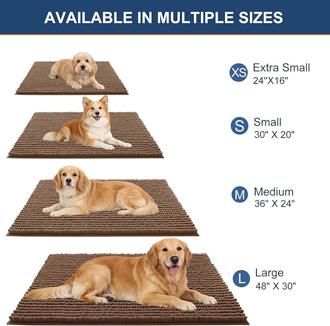 OLANLY Dog Door Mat for Muddy Paws 47x24, Ultra Absorbent Chenille Mud Doormat, Non-Slip Washable and Dirt Trapping Doormat for Indoor Entryway, Quick-Dry Indoor Pet Bed Mats for Dogs, Mocha
