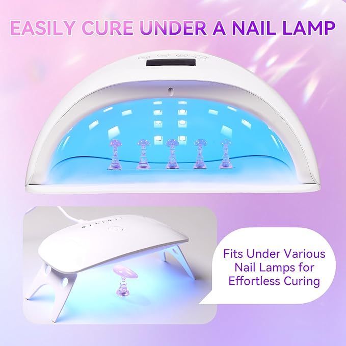 Makartt Press on Nails Stand: Clear and Pink Nail Holder for Painting Nails, Stands for Art Display Practice, Magnetic Clear Glitter Flower Fake Holders with Reusable Adhesive Putty for Home Salon DIY