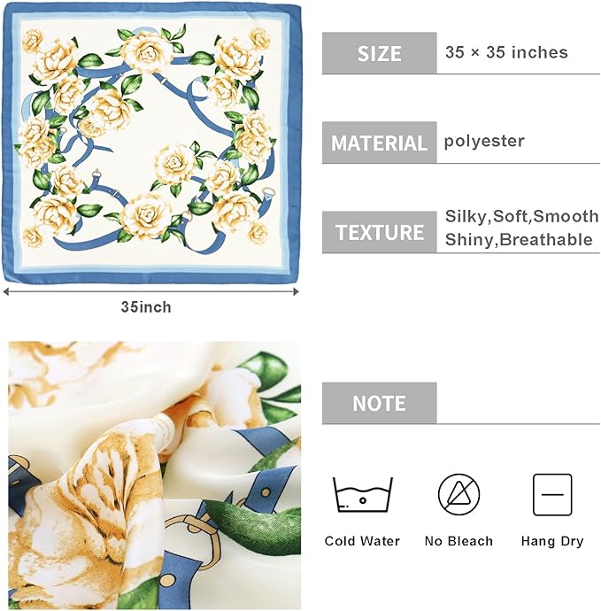 vimate 35" Square Silk Like Head Scarf - Women's Fashion Satin Scarf Bandana for Hair Wrapping at Night.