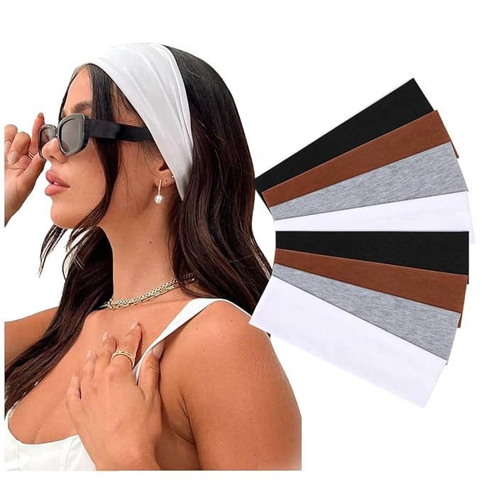 DRESHOW 8 Pack Sports Headbands for Women Non-Slip Stretchy Fashion HairBand Curly Hair Headband Soft Hair Accessories for Daily Wear Workout Yoga Running