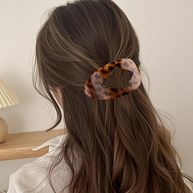 Large Flat Round Hair Clips Oval Claw Clips for Thick Medium Thin Hair 6Pcs Non Slip Strong Hold Barrettes Duckbill Accessories for Women Girls Leopard Tortoise Shell Color