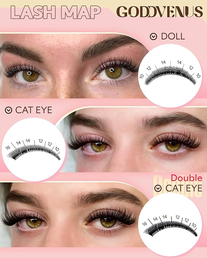 Goddvenus Wispy Lash Clusters Kit Mascara-like Natural Eyelash Clusters Lashes Cluster Eyelash Extensions Kit 10-16mm False Eyelashes Individual Lashes C Curl Lash Extension Kit For DIY