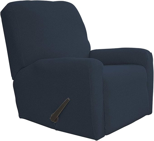Easy-Going Recliner Stretch Sofa Slipcover Sofa Cover 4-Pieces Furniture Protector Couch Soft with Elastic Bottom Spandex Jacquard Fabric Small Checks(Recliner,Dark Blue,Large)
