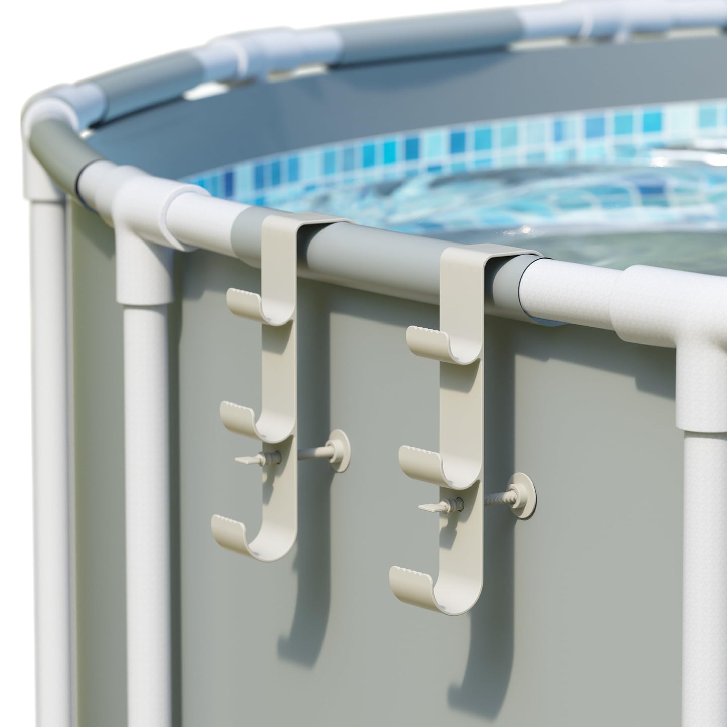 POOLHOUR Pool Hooks for Poles - Adjustable 3-Hook Pool Pole Hanger for Above Ground Pool Accessories,Skimmer & Cleaning Tool Bracket for Above Ground Pool Maintenance[Patented]