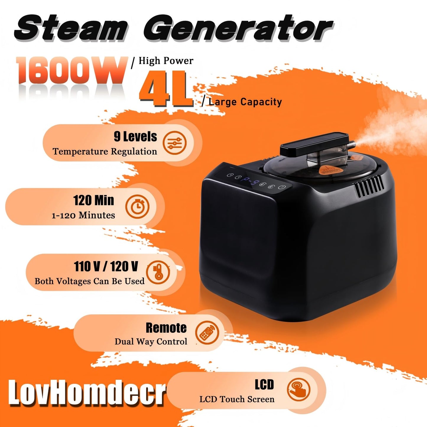 Portable Sauna Steamer Machine with Remote Control, 4L 1600W Upgrated Steam Generator for Sauna, 9 Levels, 120 MIN Timer, for Home Spa Sauna Accessories.