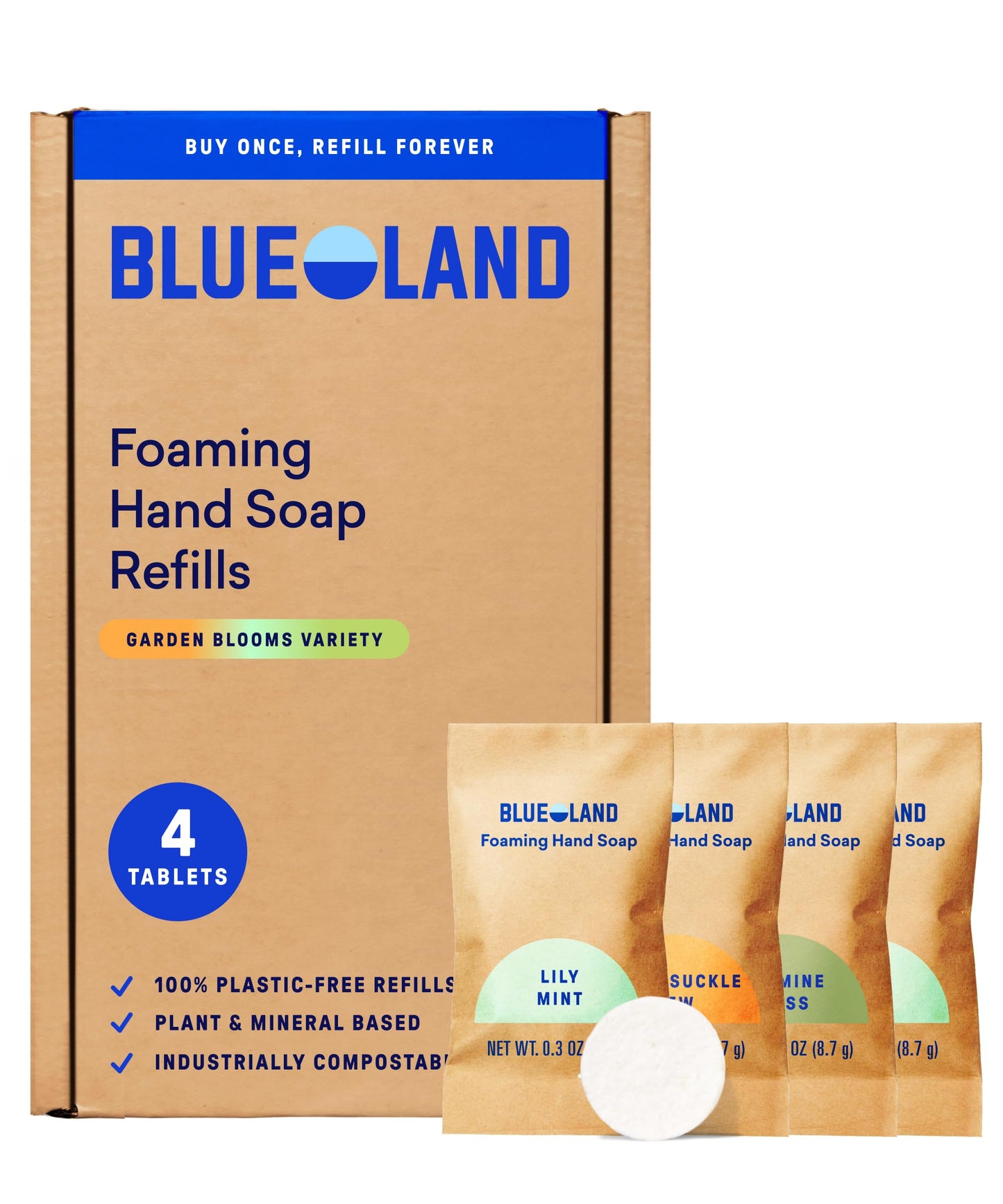 BLUELAND Foaming Hand Soap Refill Tablets, 10-Pack, Garden Blooms Variety Scents, Eco Friendly Cleaning Products, 10 x 9 Fl oz