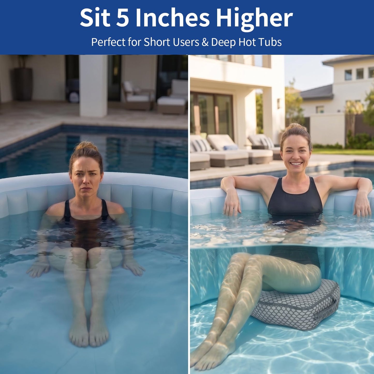 Hot Tub Booster Seat, Weighted SPA Booster Seat Cushion for Adults, 3D Air Mesh Hot Tub Seat Accssories with Non-Slip Micro Dot Bottom,Indoor or Outdoor Quick Dry Hot Tub Pillow (2 Pack-Grey)