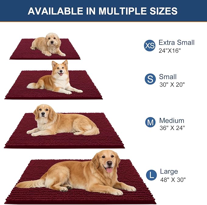 OLANLY Dog Door Mat for Muddy Paws 44x24, Ultra Absorbent Chenille Mud Doormat, Non-Slip Washable and Dirt Trapping Doormat for Indoor Entryway, Quick-Dry Indoor Pet Bed Mats for Dogs, Burgundy